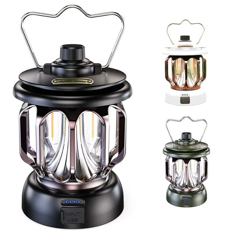 

LED Camping Light Vintage Tent Lighting Lights USB Rechargeable Outdoor Lamp Black