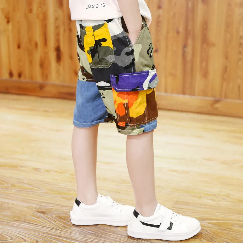 

Summer Boys Shorts Leisure Pants Big Baby Boy Pure Cotton Thin Five-cent Pants Korean Kids Loose Middle Pants Camo Pants 5-16T