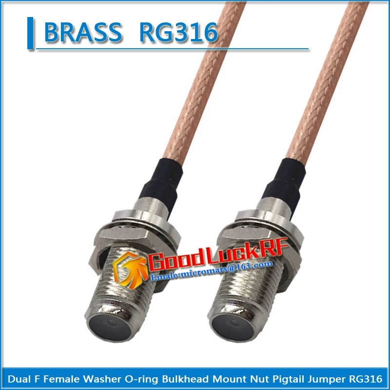 

1X Pcs Dual F Female to F Female Washer O-ring Bulkhead Mount Nut Plug Pigtail Jumper RG316 Cable 50 ohm Low Loss