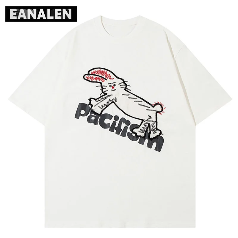 

Футболка мужская оверсайз с коротким рукавом и надписью кролика