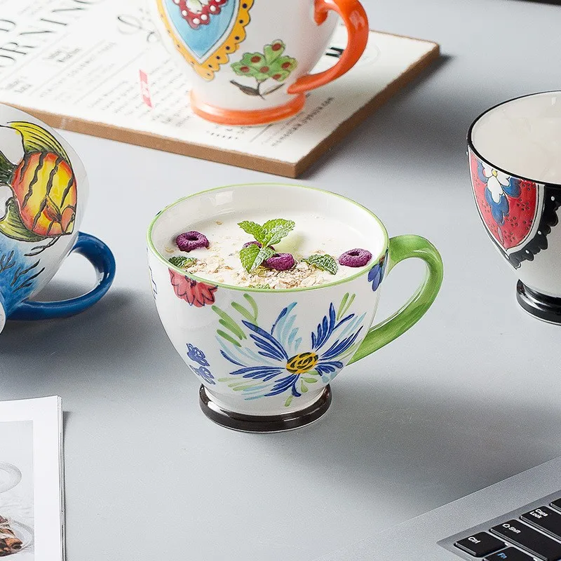 Nordic Style Creative Ceramic Mug Household Afternoon Porcelain Tea Cup Hand-painted Large Capacity Breakfast Mugs Coffee Cups | Дом и сад