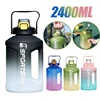 2400ML Large Capacity Water Bottle Gradient Color Time Marker with Handle Strap Wide Mouth Opening Outdoor Sport Fitness Gym Cup 1