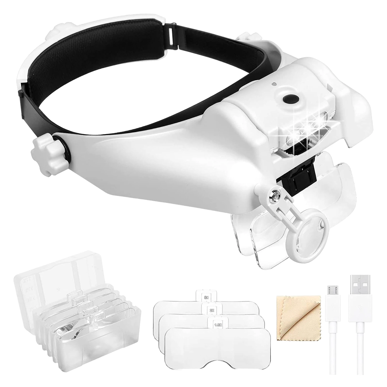 

Headband Magnifying Glass With Light Rechargeable Head Mount Magnifier With 3 Detachable Lenses Headset Magnifier For Close Up