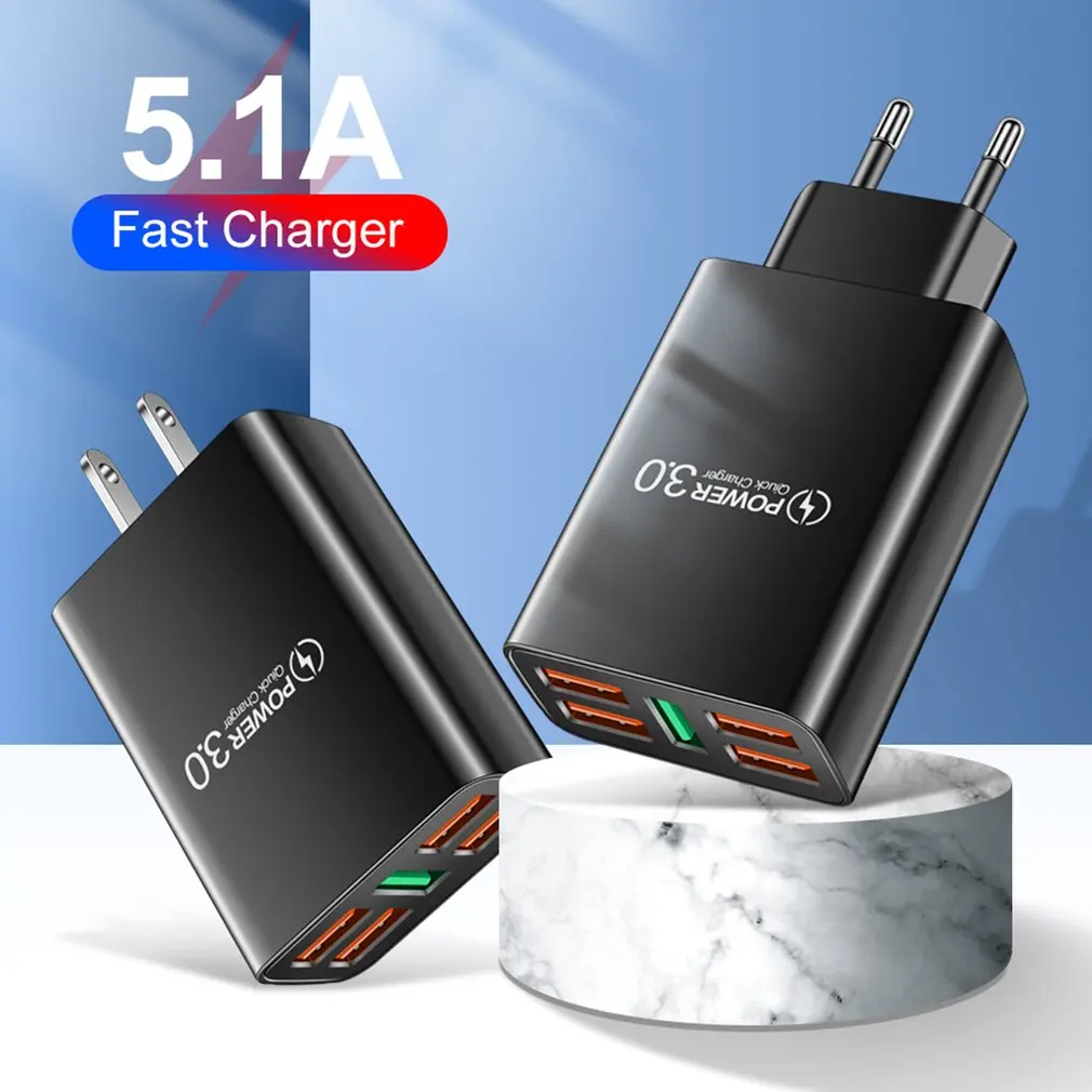 

5U Quick Charge 3.0 Fast phone Charger For iphone 12 mini Air pods one plus Xiaomi Huawei Fast charger adapter USB charge QC 3.0