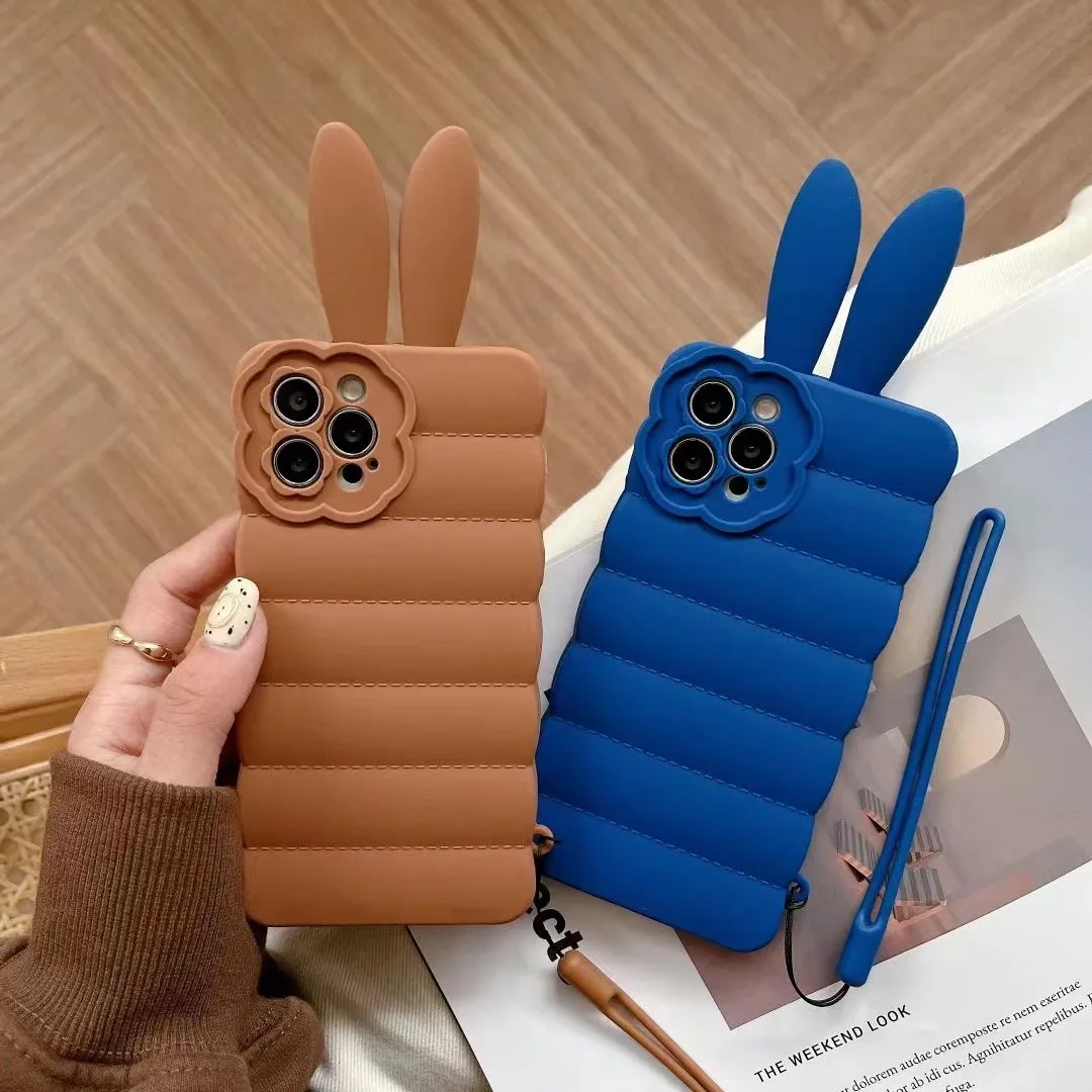 

Rabbit Silicone Braid Phone Case For iPhone 13 13Pro Max 12 11 Pro Max Xr 7 8G 6plus Soft Tpu Mobile Back Cover Ladies Women Men
