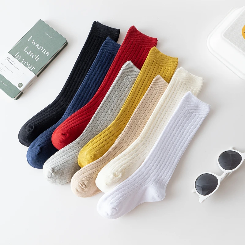 New Winter Warm 100% Cotton Children Sock Solid Color Knee High Girls Boys Double Needle Sock Spanish Newborn Baby Floor Socks