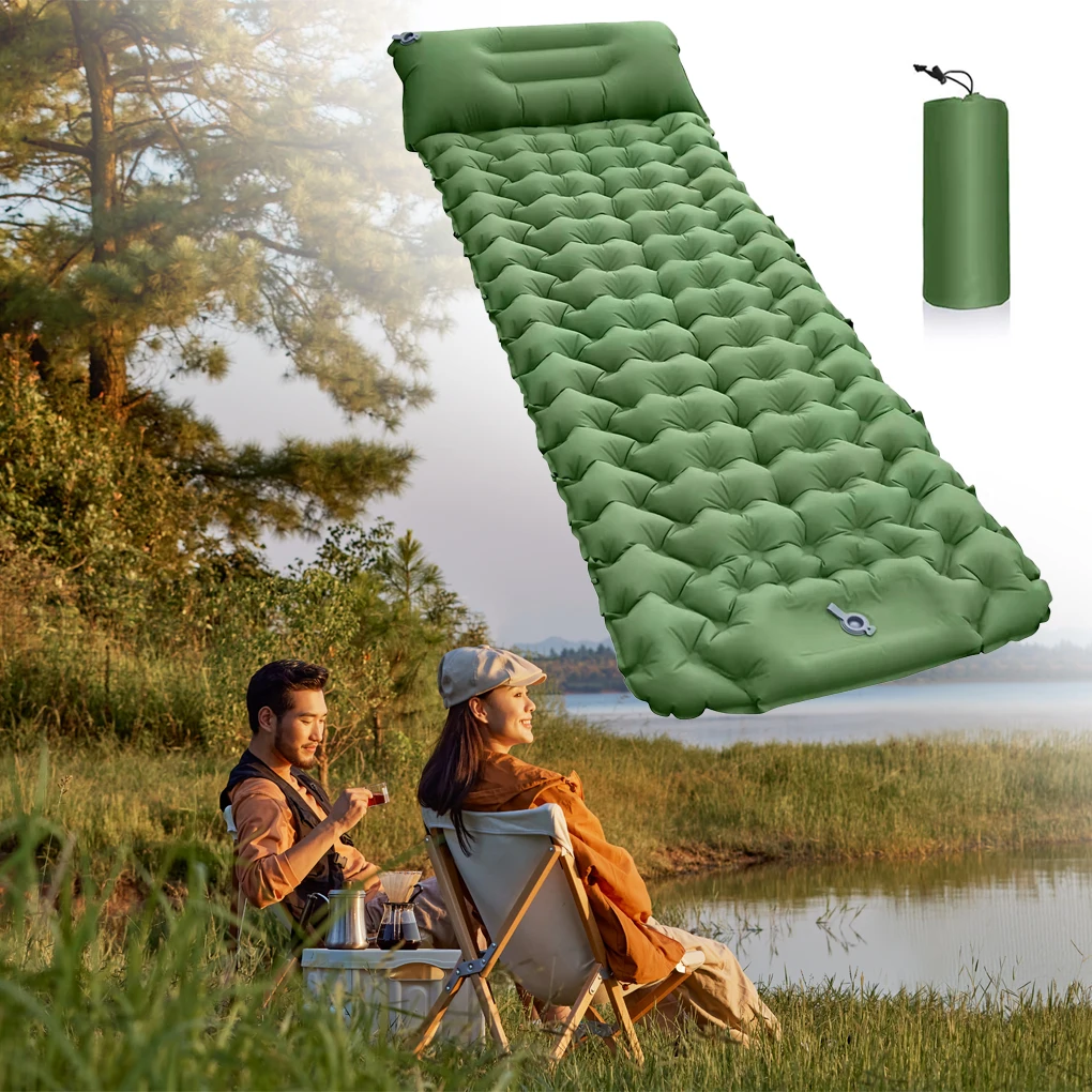 

Самонадувающийся спальный коврик, встроенная подушка, двойной портативный матрас, принадлежности для сна, Для Путешествий, Походов, зелены...