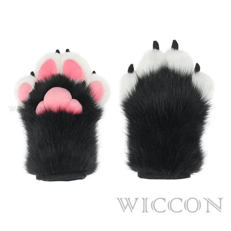 Перчатки с пушистыми лапами кошки Косплей костюмы кошка розовый черный коготь