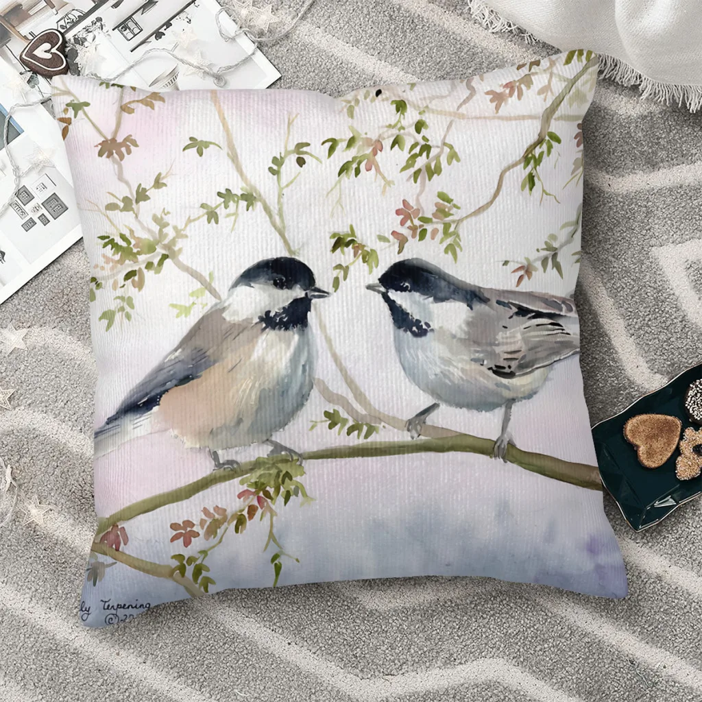 

Chickadee Love Polyester Cushion Cover For Livingroom Garden Decorative Soft Hug Pillowcase