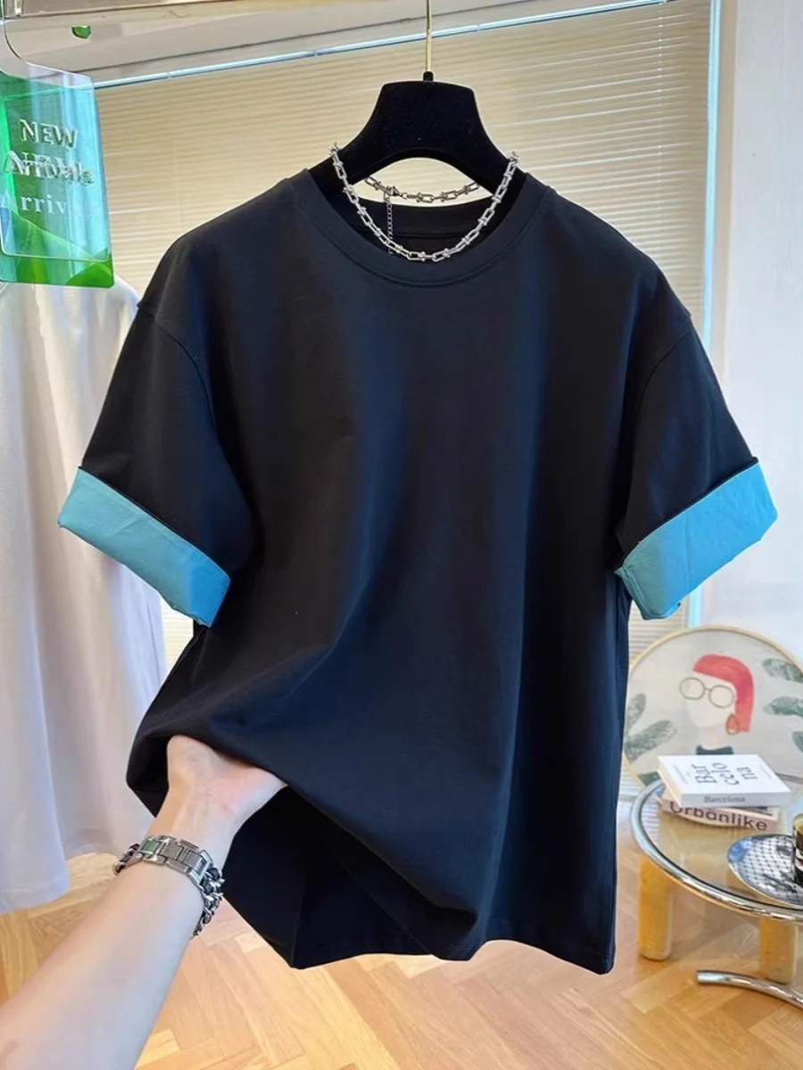 Очень большая футболка с круглым вырезом контрастного цвета весом 50 00 кг мужская