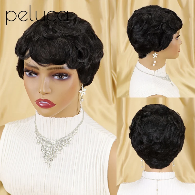 

Short Kinky Curly Human Hair Wig Afro Short Wigs Pixie Cut Wig Human Hair No Lace Front Natural Brazilian Hair Wigs For Women