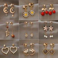 fashion charm creative pearl clip on earrings cute handmade earrings womens ear clips jewelry