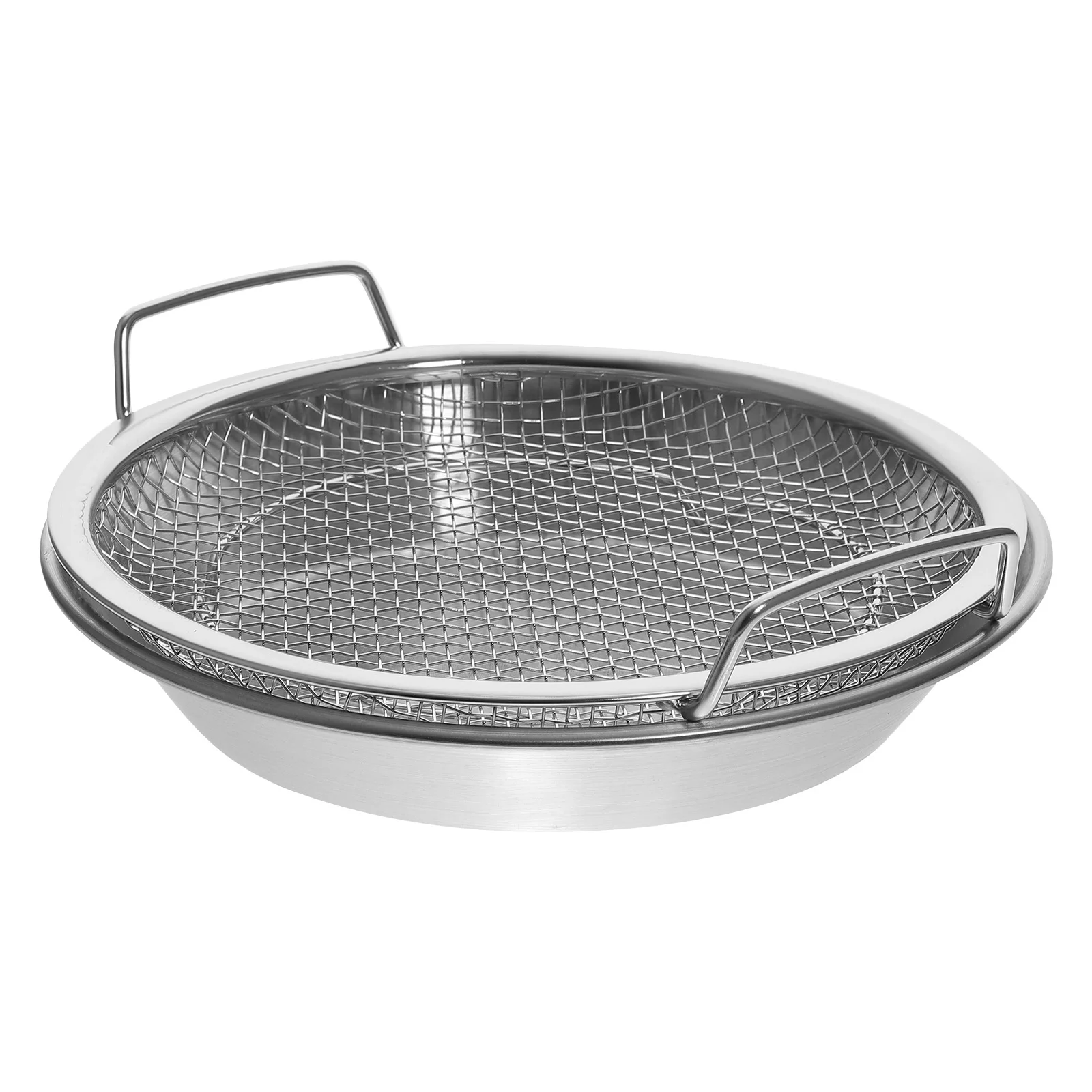 

Mesh Drain Pan Stainless Steel Container Plate Food Tray Fried Snack Grilled Chicken Serving Dish Holder