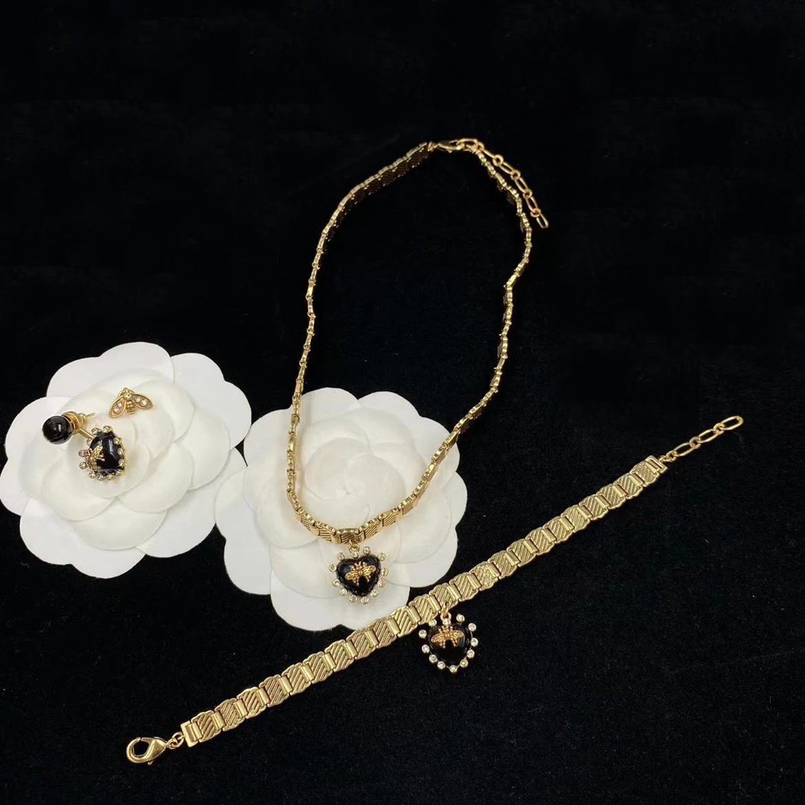 

Pure Copper Production Zircon Setting Woman Rope Chain Necklace Bracelect Earrings Set
