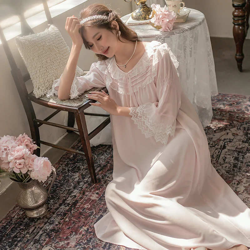 Palace Princess Nightdress Women's Spring Autumn 2022 New Mesh Long Sleeve Nightgown Home Clothes Sleepwear Lady Dress Nightwear