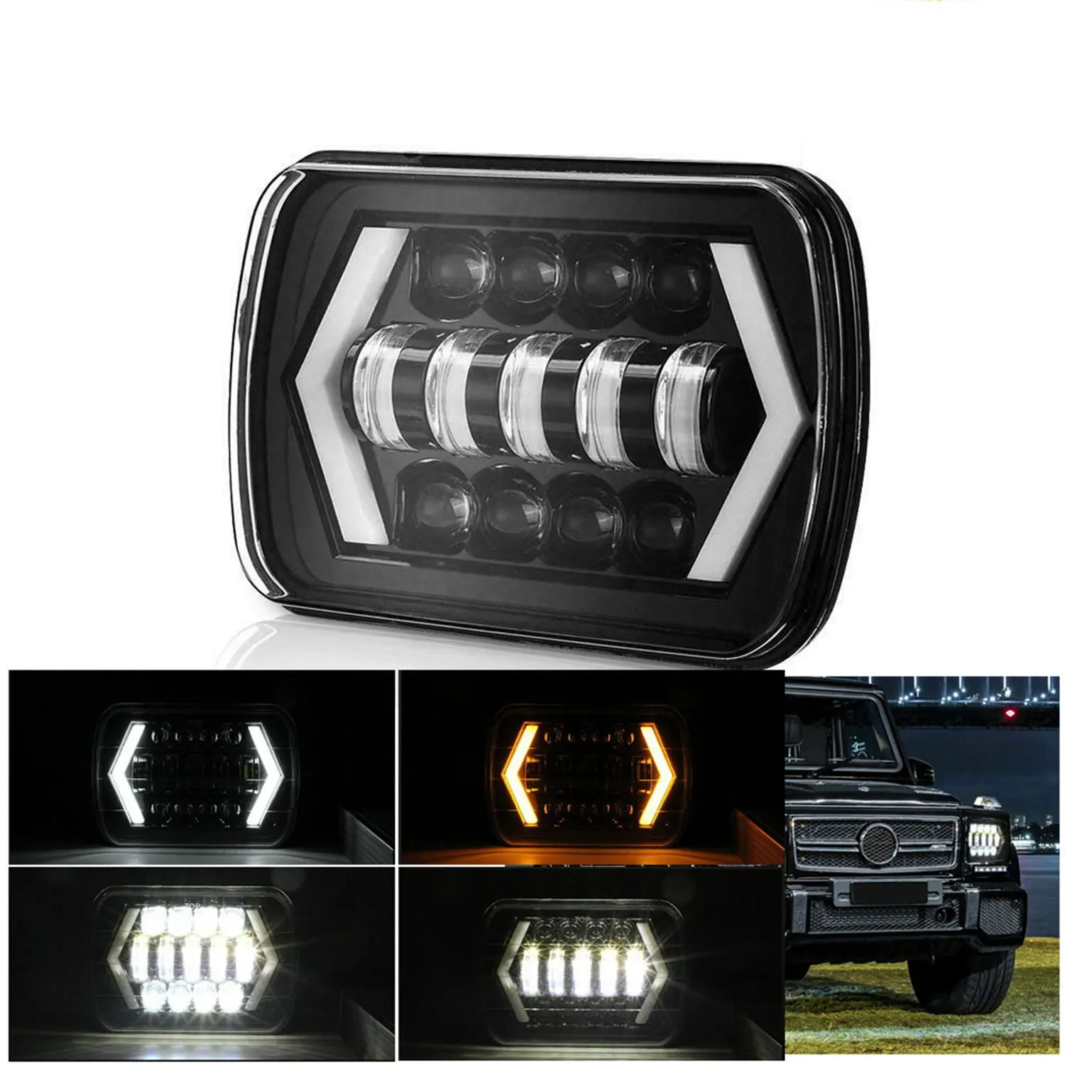 HYNBYZJ 6X5 7X6 Car LED Headlight Hi-Lo Beam DRL Square Turn Signal Light For Jeep Cherokee XJ Wrangler YJ For GMC/Ford images - 6