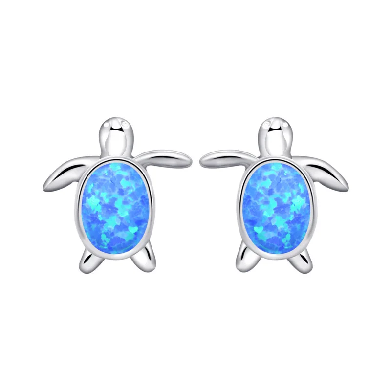 

Hot selling 925 silver illusion Australian treasure female earrings in Europe and America, elegant blue turtle gemstone