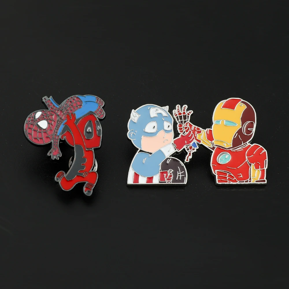 

Cartoon Marvel Superhero Iron Man Captain America Enamel Lapel Pins Cute Deadpool Spiderman Metal Badge Brooches For Backpack