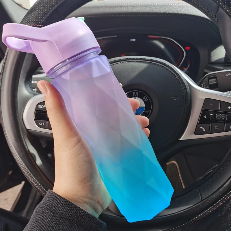 

Portable Diamond Cup Water Bottle with Straw for Girls Outdoor Travel Mug Sport Fitness Drinking Plastic Kettle Leakproof 600ml
