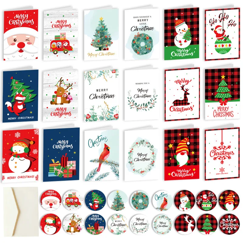 

Christmas Greeting Cards Folding Card with Envelope for Home Decor New Year 2023 Postcard Navidad New Year Gift Wrap Supplies