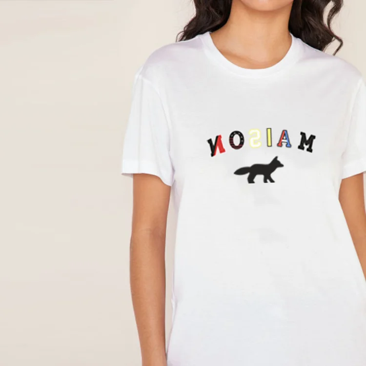 

New Products Sell Well In Japan Korea Colorful English Fox Print 100% Cotton Loose T-shirt for Men and Women Luxury Designer