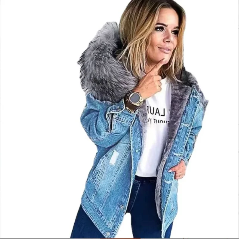 Европейская и американская Женская осенне-зимняя стильная Толстая джинсовая