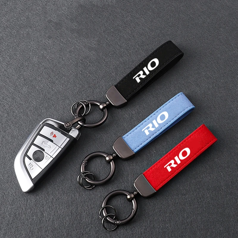 

360 Degree Rotating Horseshoe Buckle Car Key Chain Rings Metal Leather Keychain For KIA RIO 2012 2015 2017-2021