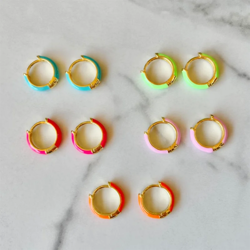 

12mm Huggie Colorful Neon Enamel Hoop Earring Gold-Plated Colorful Hoops Dainty Enamel Jewelry Accessories for Women Y2K Acccess