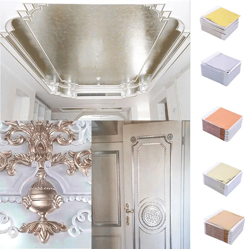 

100Pcs Imitation Silver Gold Foil Paper for Home Decor DIY Gilding Nail Art Wall Craft Paper Decoration Bar Wedding Supplies
