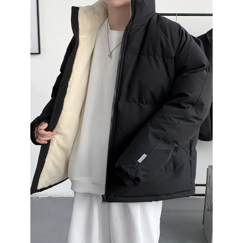 EOENKKY/2022 Winter New Jacket Men Brand Loose Thicken Fleece Warm Mens Parkas Solid Stand Collar Winter jacket Men M-5XL