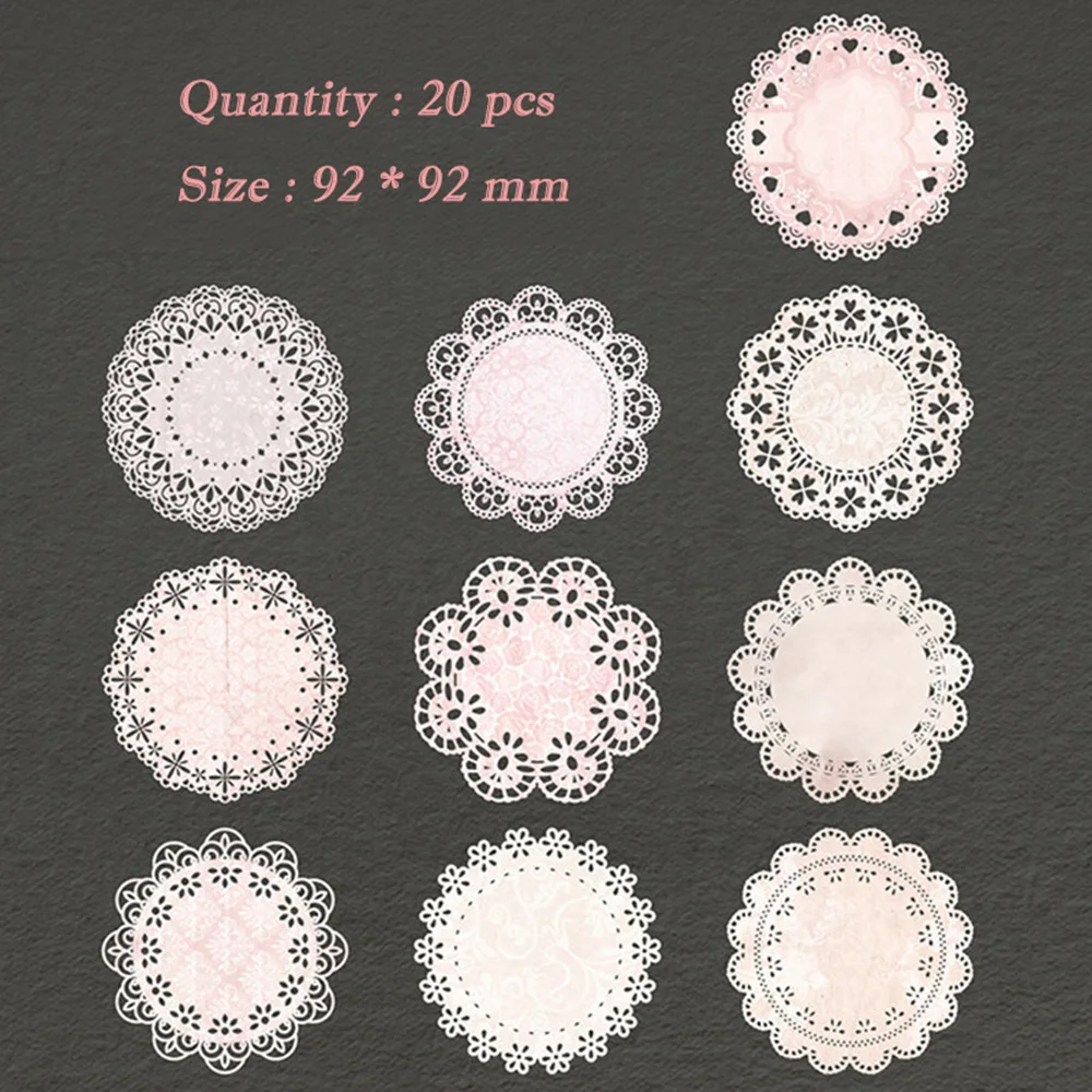 

20 Sheets Retro Lace Round Scrapbooking Material Diy Hand Account Background Paper Stickers Handmade Greeting Card