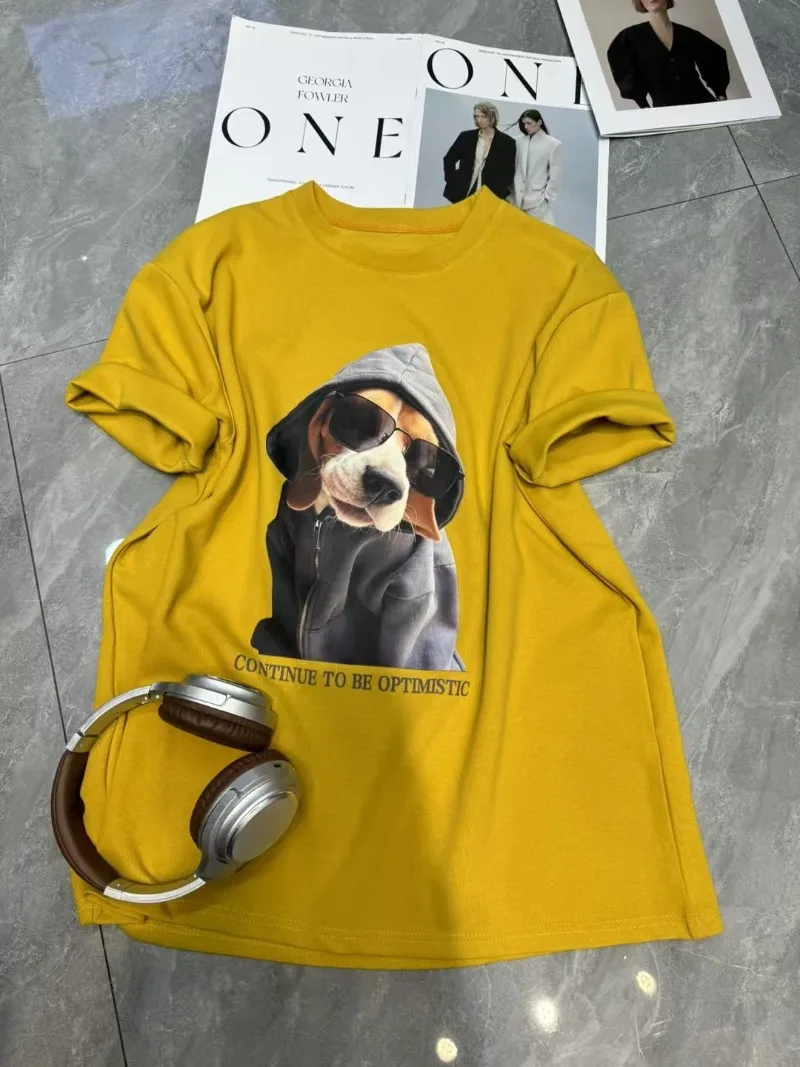 Популярные футболки с короткими рукавами и круглым вырезом принтом собаки