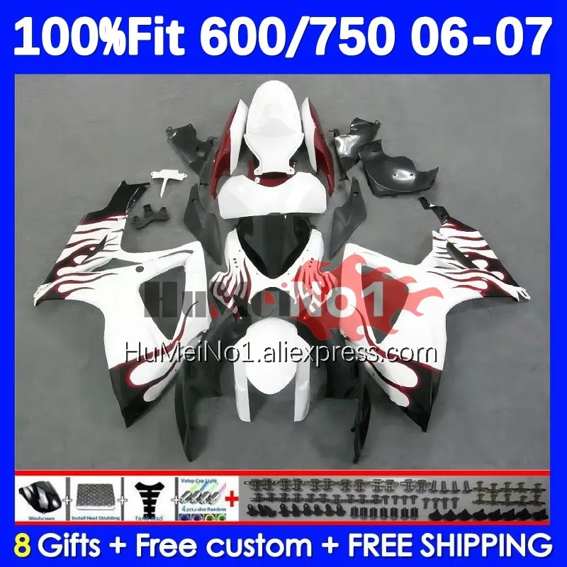 

Injection Kit For SUZUKI GSXR-750 red flames GSXR 600 750 CC 16No.43 GSXR-600 K6 750CC GSXR600 GSXR750 06 07 2006 2007 Fairing