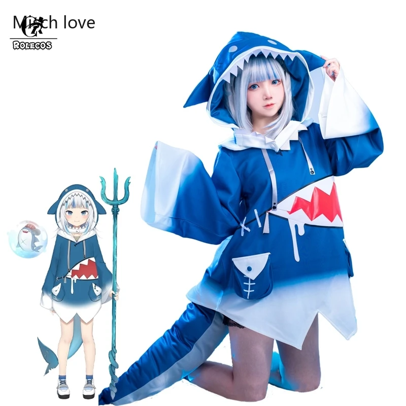 

ROLECOS Hololive Gawr Gura Cosplay Costume ENG Shark Costume for Women Halloween Youtuber Cosplay Full Set Tail