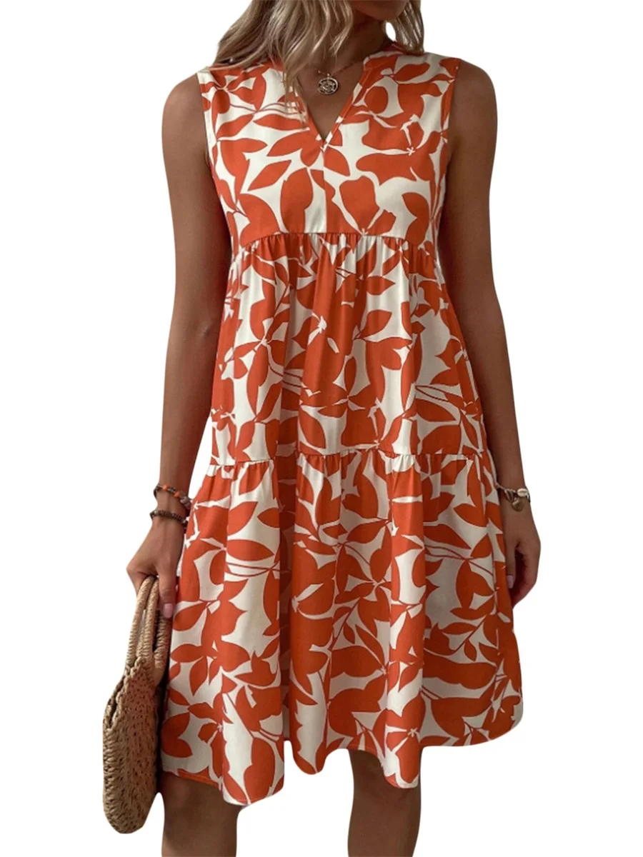 Women s Summer Floral Print Mini Dress Casual Sleeveless V Neck Ruffle Beach Short Dress