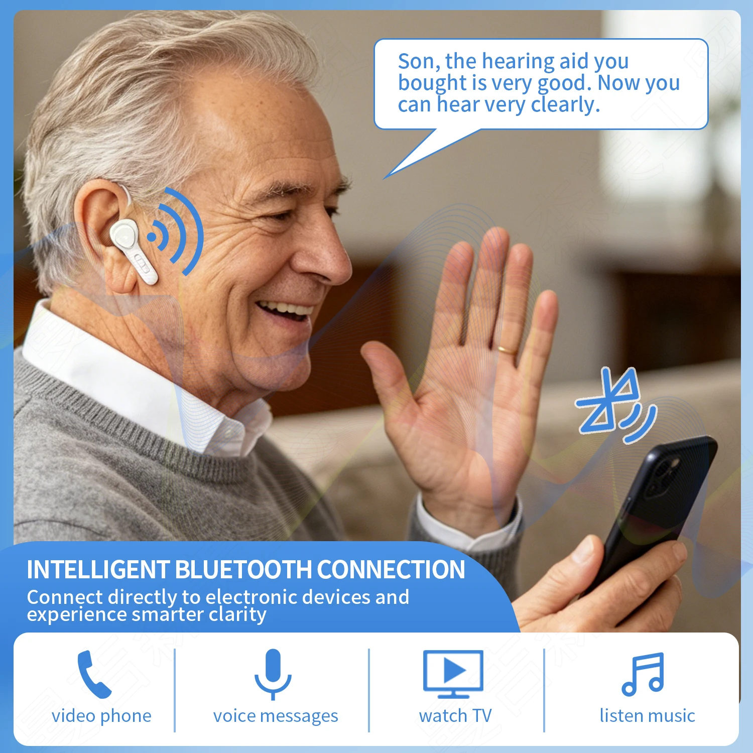 Фото Слуховые аппараты 16-канальные, перезаряжаемые, Bluetooth, водонепроницаемые IPX5, с шумоподавлением, для пожилых людей с потерей слуха (аудифоны) №5
