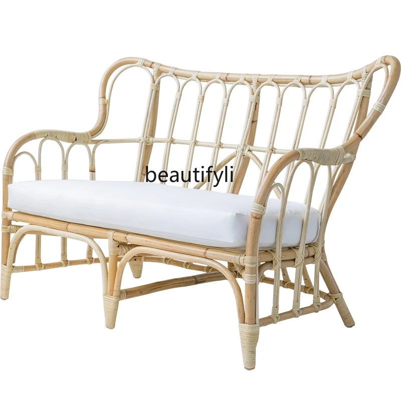 

zq Handmade Rattan Chair Couch Balcony Bedroom Rattan Sofa Single Double Minimalist Rattan Chair Tea Table Combination