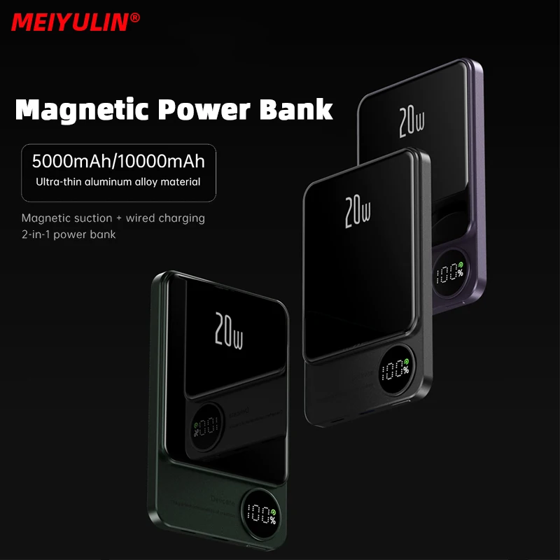 

10000mAh Magnetic Power Bank 15W Wireless Fast Charge Portable Mini External Auxiliary Battery Pack For iphone 14 Xiaomi Samsung