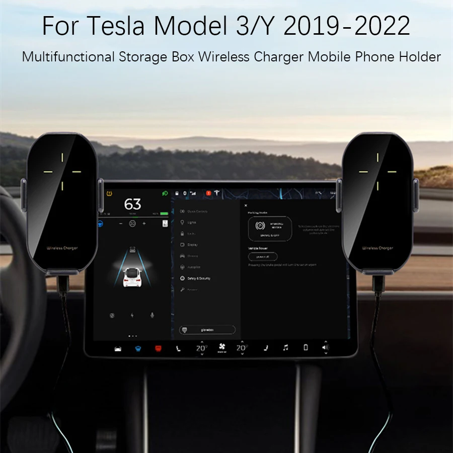 

Central For 3 2020 Screen Phone 2022 Charger Organizer Silicone Model Sunglasses Tesla Holder Control 2021 Wireless