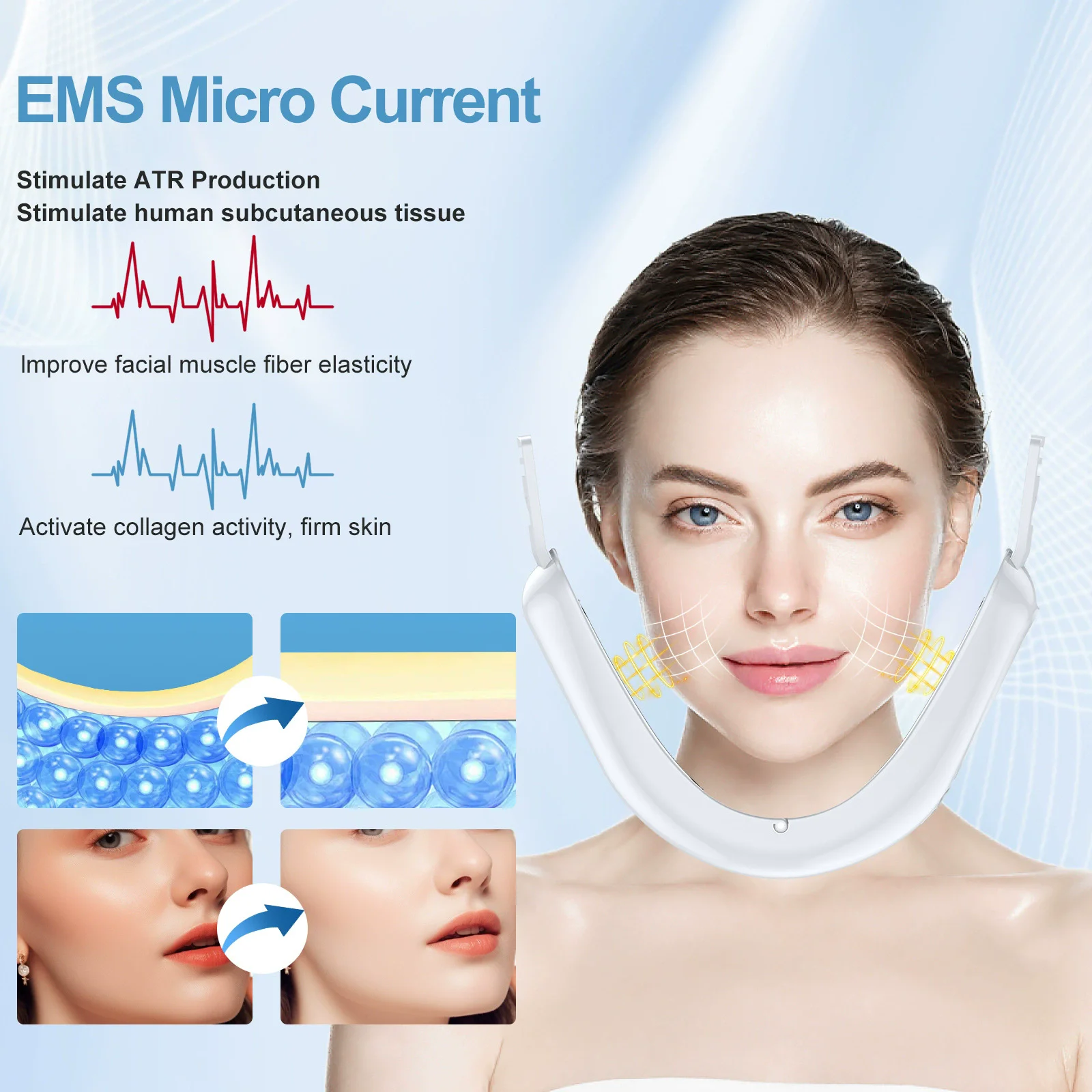 Фото Многофункциональный прибор для лица: EMS-микротоки и LED-терапия для контурирования и расслабляющего теплового воздействия, портативное устройство для ухода за кожей №4