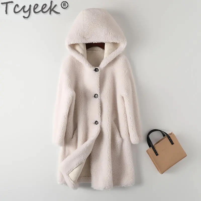 Tcyeek Women's Wool Fur Coat Winter Jacket Women 2022 Sheep Shearling Coats Hooded Wool Jackets Korean Style Abrigo Mujer SGG897
