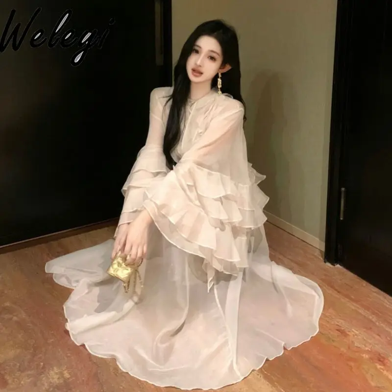 Комплект сказочной юбки Белый шифоновый топ с оборками сзади и женская длинная