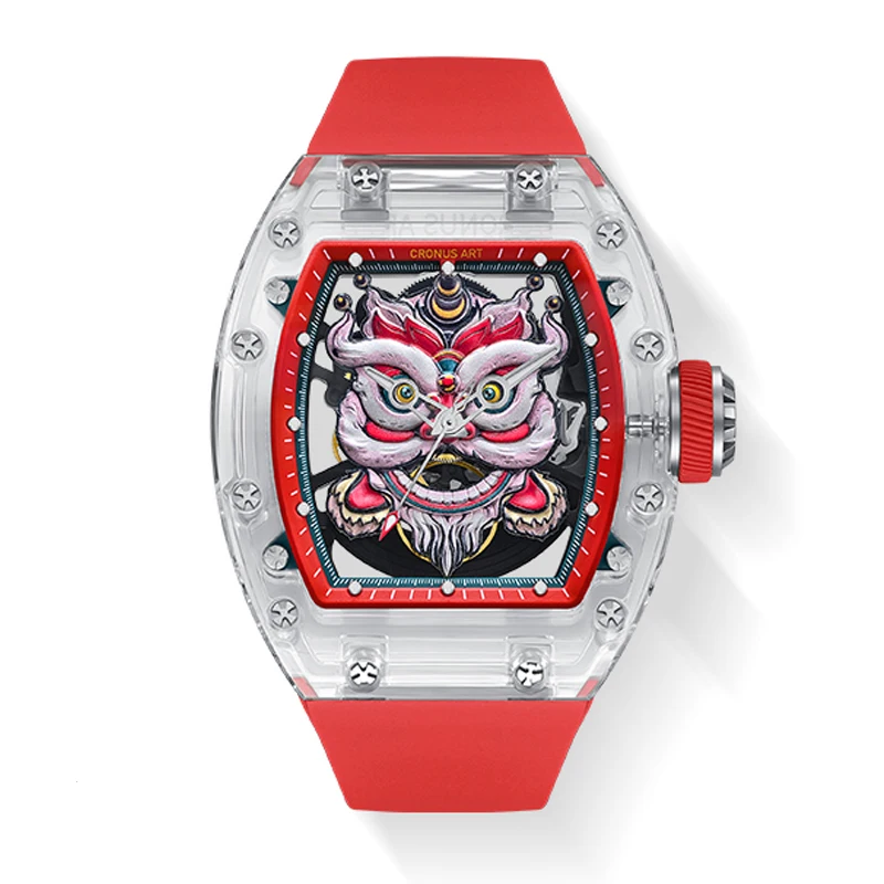 CRONUSART Мужские автоматические часы 50 мм Механические наручные Tonneau с сапфировым