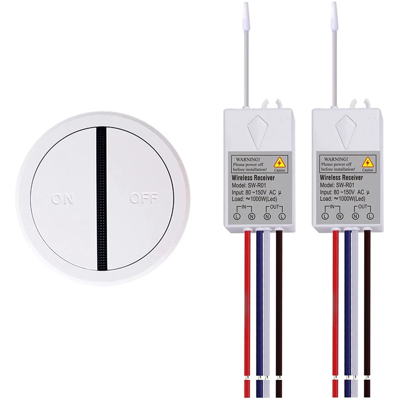 

Wireless Light Switch And Receiver Kit, Mini Remote Control Switch For Lights, Lamps (1 Switch And 2 Receivers Bundle)