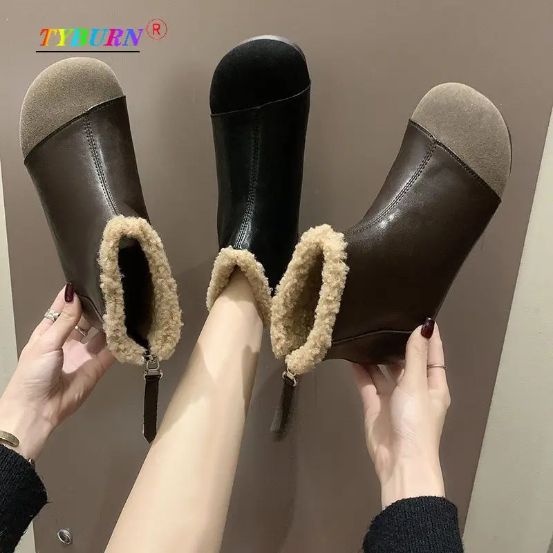 

2022 Winter Ladies Snow Boots Flat Plus Velvet Cotton Waterproof Ladies Short Boots Flat Shoes Martin Boots