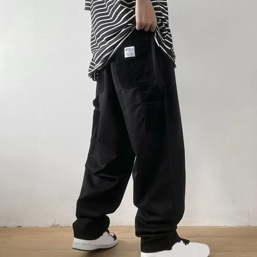 

Брюки-карго мужские с широкими штанинами, уличная одежда на ощупь с цветными блоками, брюки для школы, контрастные цвета