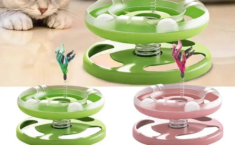 

Tower Tracks Cat Toys Interactive Multi-Stage Turntable Spring-loaded funny Kitten Toy With Moving Balls for kitten cat playing