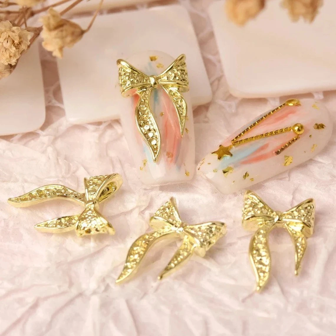 

50pcs 3D Nail Charm Bow Ties Gold Silver Alloy Bow Nail Art Decorations Nail Jewelry Ornaments DIY UV Gel Manicure Accessories