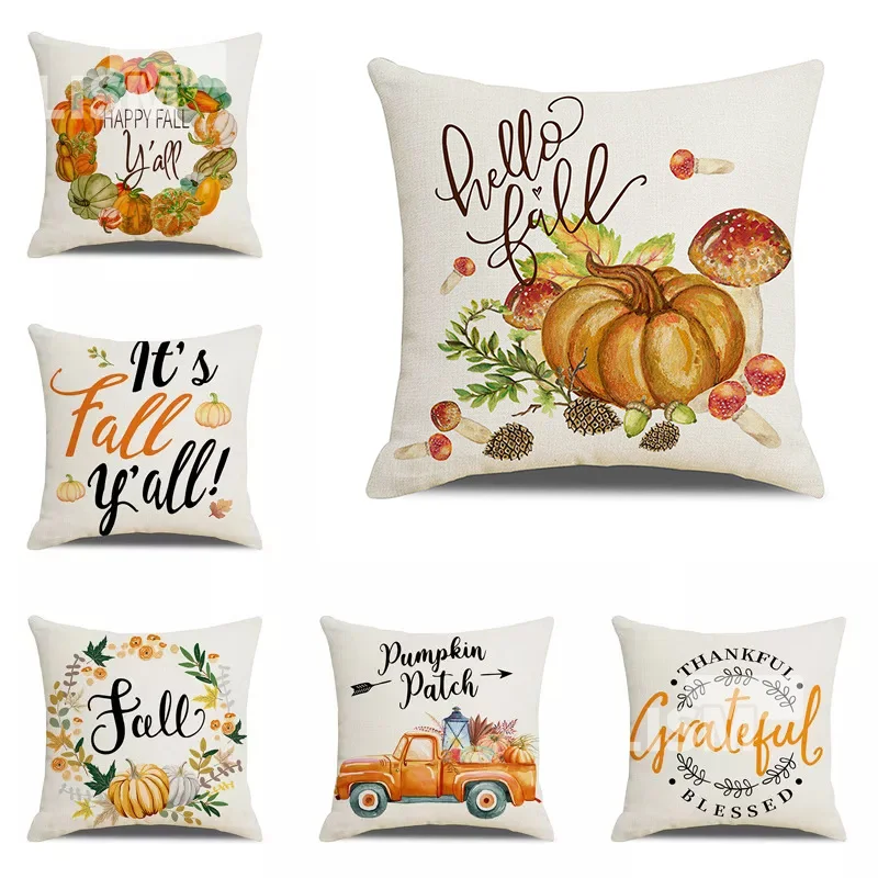 

Thanksgiving Maple Leaf Pumpkin Peach Cushion Pillowcase Fall Home Party Decor Maple Autumn Cover Throw Pillows Sofa Cushions