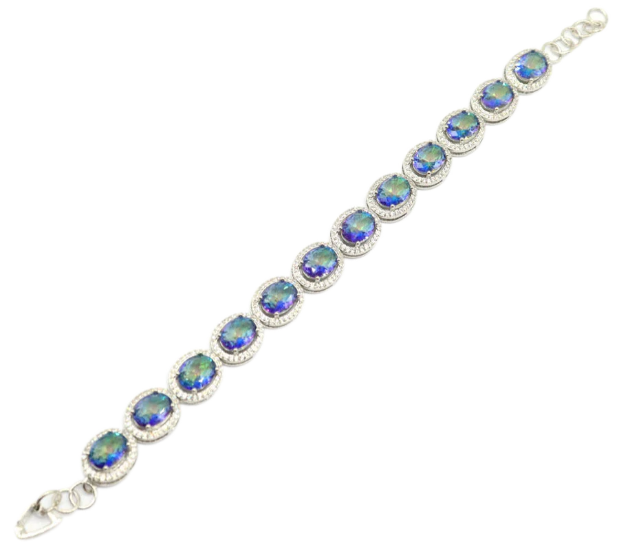 

13x10mm Romantic Created Paris Blue Topaz White Sapphire Woman's Party Silver Bracelet 7.0-8.0inch